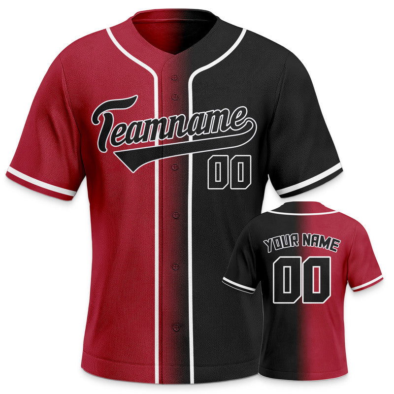 Custom Red Black-White Authentic Split Fashion Baseball Jersey