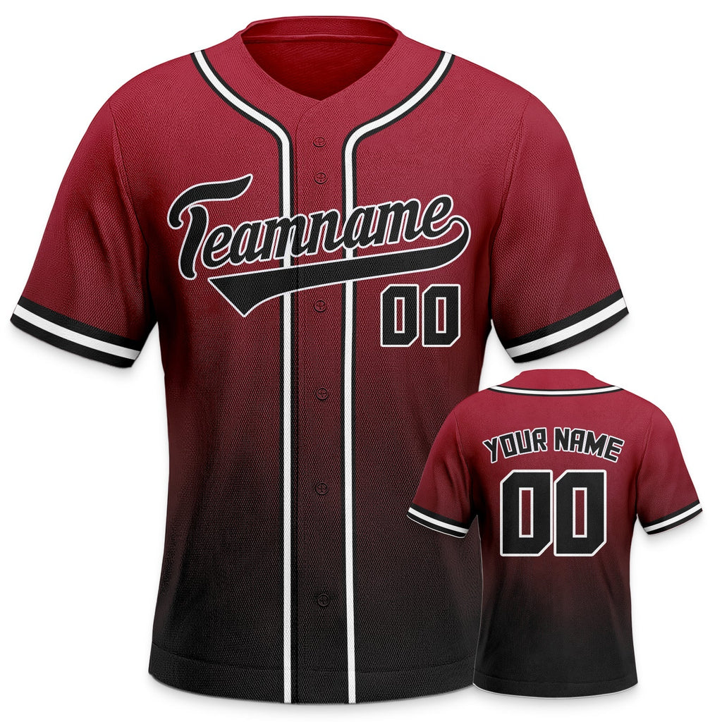 Custom Red Black-White Authentic Fade Fashion Baseball Jersey