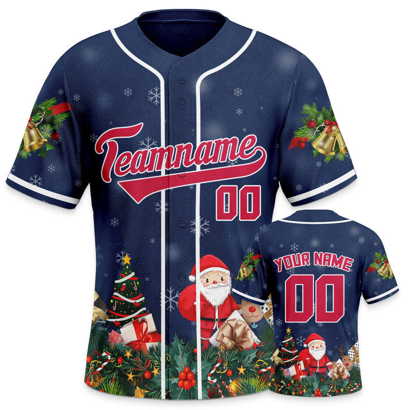 Christmas Day Custom Navy Red-White Santa Claus Authentic Baseball Jersey2