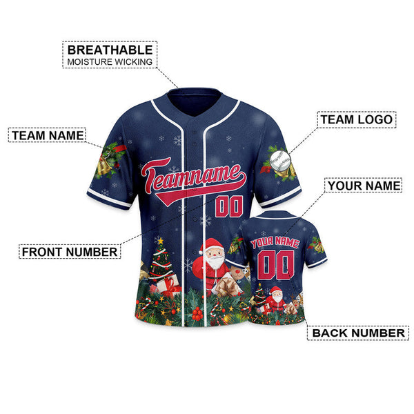 Christmas Day Custom Navy Red-White Santa Claus Authentic Baseball Jersey2