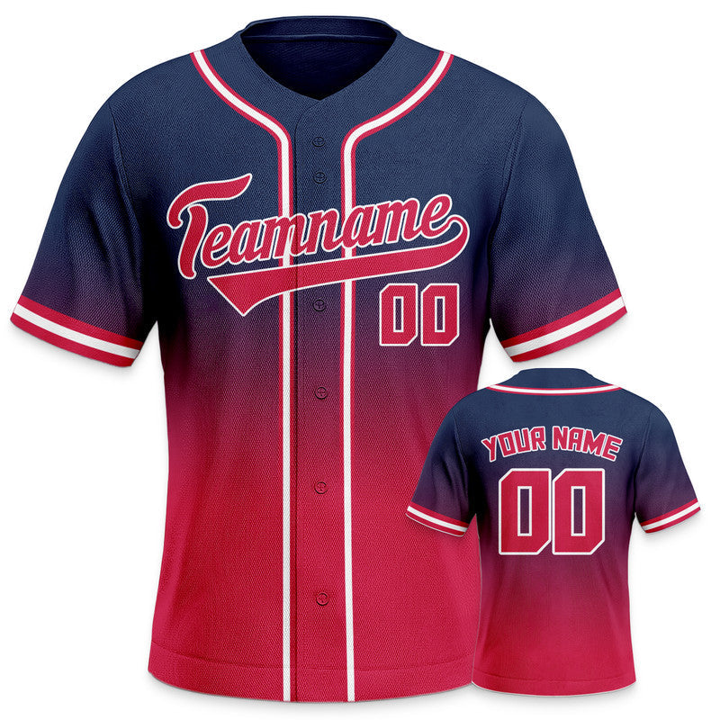 Custom Navy Red-White Authentic Fade Fashion Baseball Jersey1