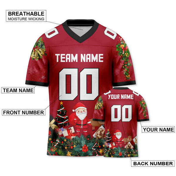 CHRISTMAS DAY CUSTOM RED WHITE-BLACK SANTA CLAUS AUTHENTIC FOOTBALL JERSEY2