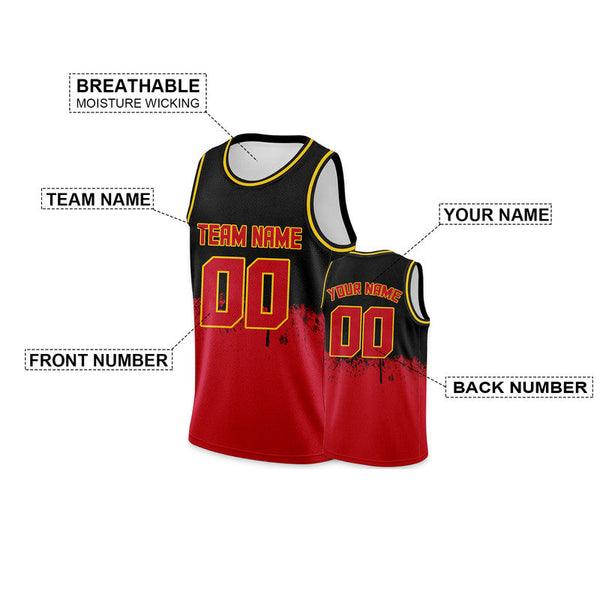 Custom Black Red-Gold Authentic Spilt Fashion Basketball Jersey