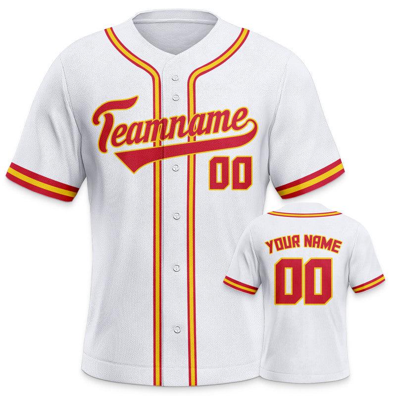 Custom White Red-Gold Authentic Baseball Jersey