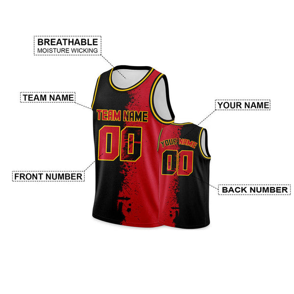 Custom Black Red-Gold Authentic Spilt Fashion Basketball Jersey1