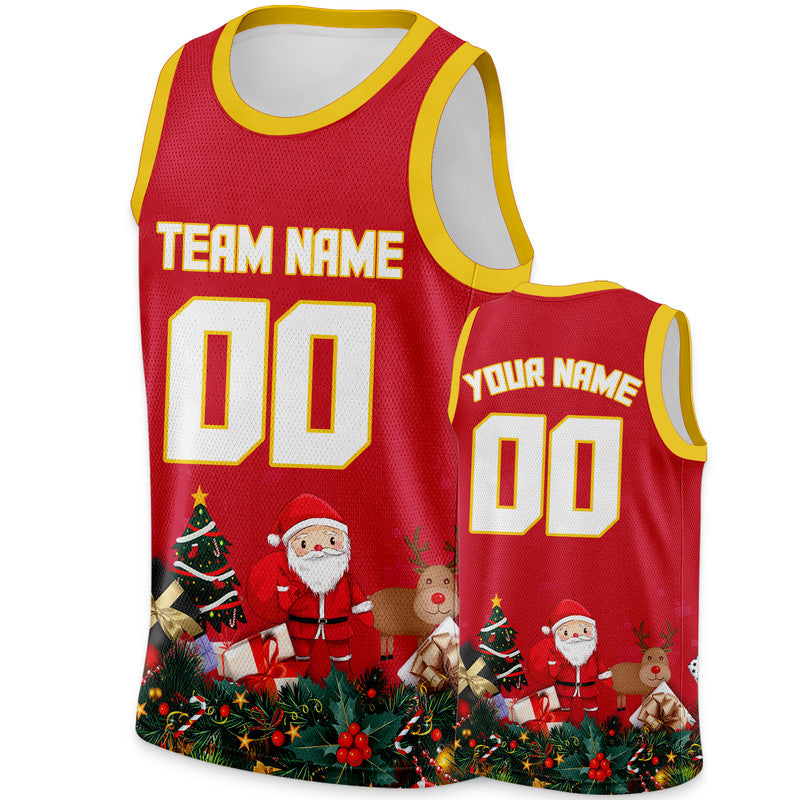 Christmas Day Custom Red White Santa Claus Authentic Basketball Jersey