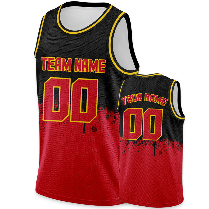 Custom Black Red-Gold Authentic Spilt Fashion Basketball Jersey