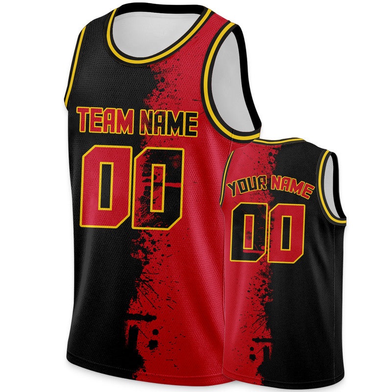 Custom Black Red-Gold Authentic Spilt Fashion Basketball Jersey1