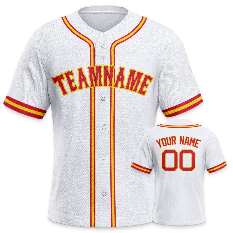 Custom White Red-Gold Authentic Baseball Jersey-2