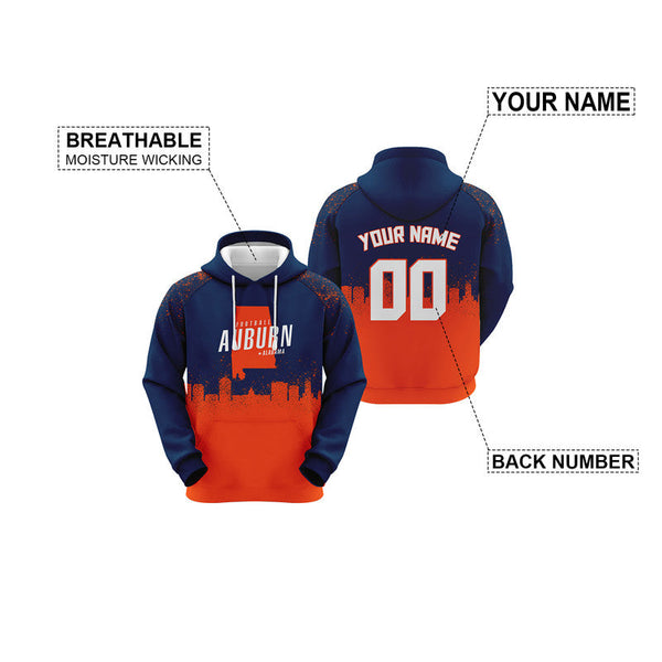 Custom Sports Pullover Sweatshirt Colleage Football Graffiti Map Auburn Fashion Hoodie