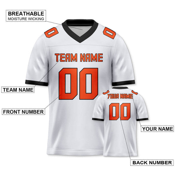 Custom White Orange-Black Mesh Authentic Football Jersey