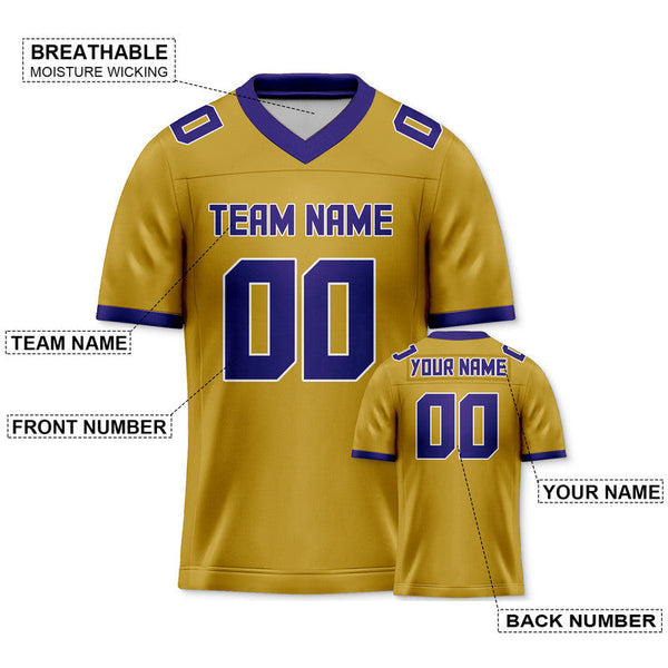 Custom Gold Purple Mesh Authentic Football Jersey1