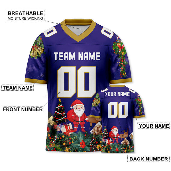 CHRISTMAS DAY CUSTOM PURPLE WHITE-BROWN SANTA CLAUS AUTHENTIC FOOTBALL JERSEY1