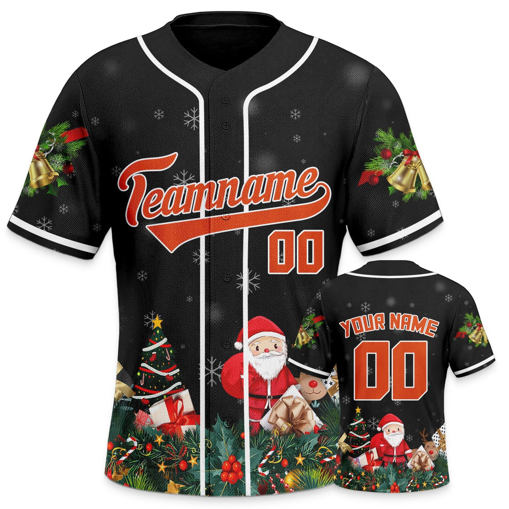 Christmas Day Custom Black Orange-White Santa Claus Authentic Baseball Jersey