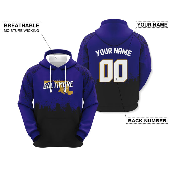 Custom Sports Pullover Sweatshirt Football Graffiti City Map Baltimore Fashion Hoodie