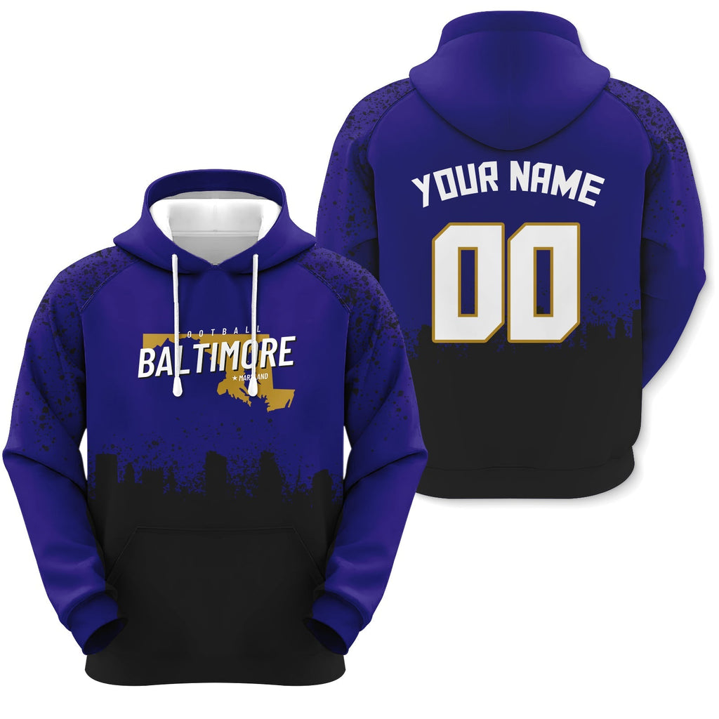 Custom Sports Pullover Sweatshirt Football Graffiti City Map Baltimore Fashion Hoodie