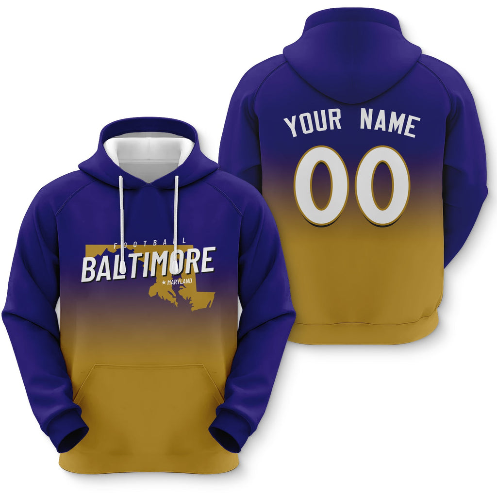 Custom Sports Pullover Sweatshirt City Baltimore Map Split Fashion Football Hoodie