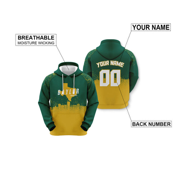 Custom Sports Pullover Sweatshirt Colleage Basketball Graffiti Map Baylor  Fashion Hoodie