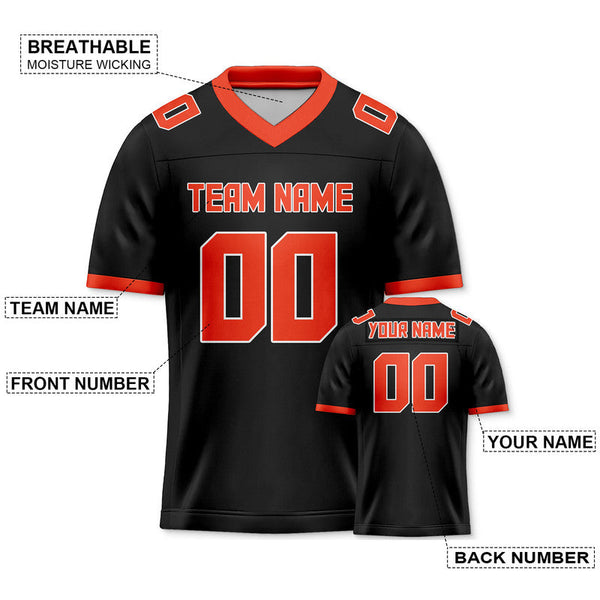 Custom Black Orange Mesh Authentic Football Jersey