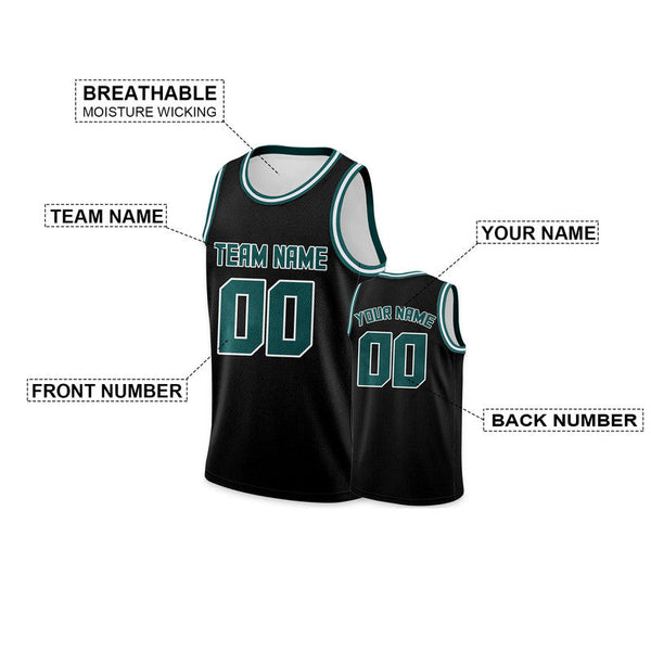 Custom Black Aqua Round Neck Rib-Knit Basketball Jersey