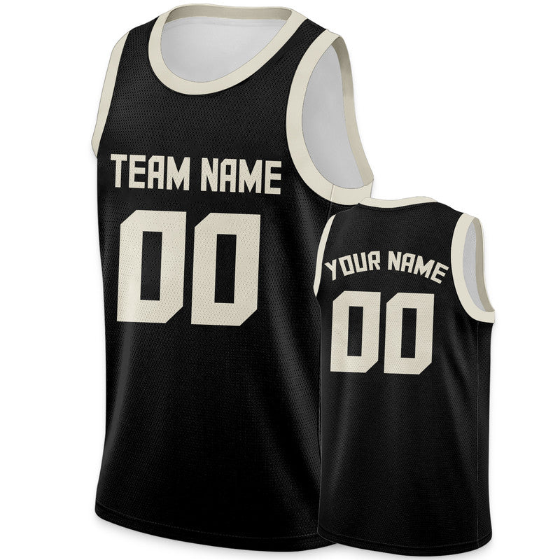 Custom Black Cream Round Neck Rib-Knit Basketball Jersey