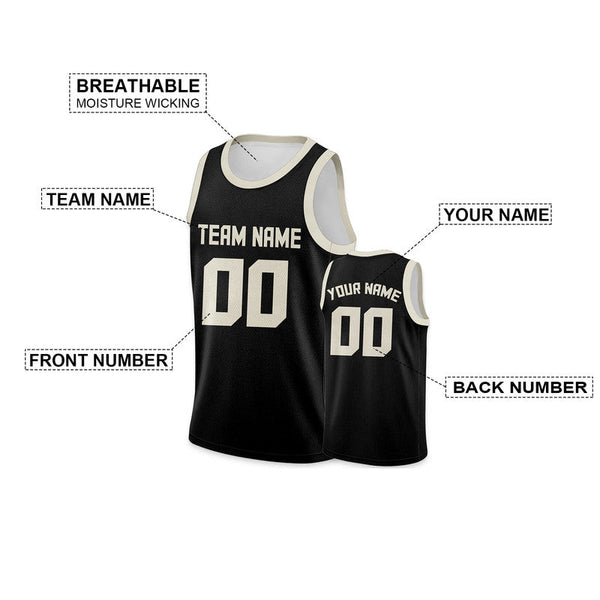 Custom Black Cream Round Neck Rib-Knit Basketball Jersey