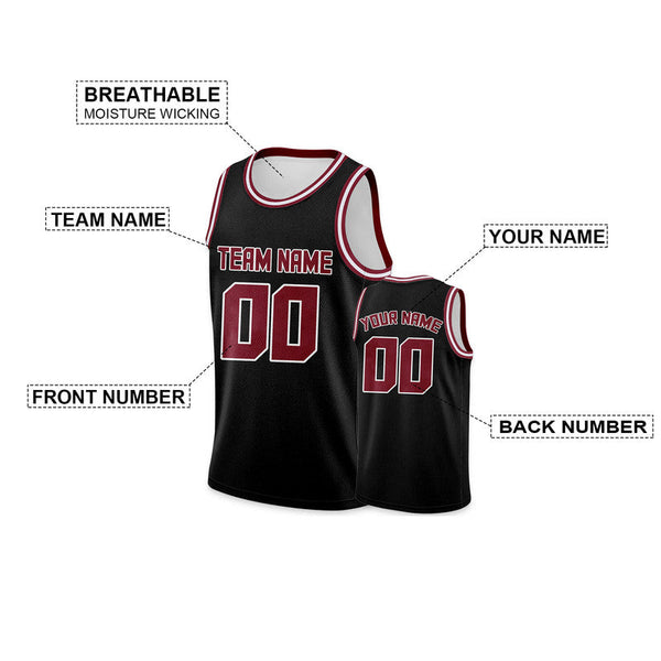 Custom Black Crimson Round Neck Rib-Knit Basketball Jersey