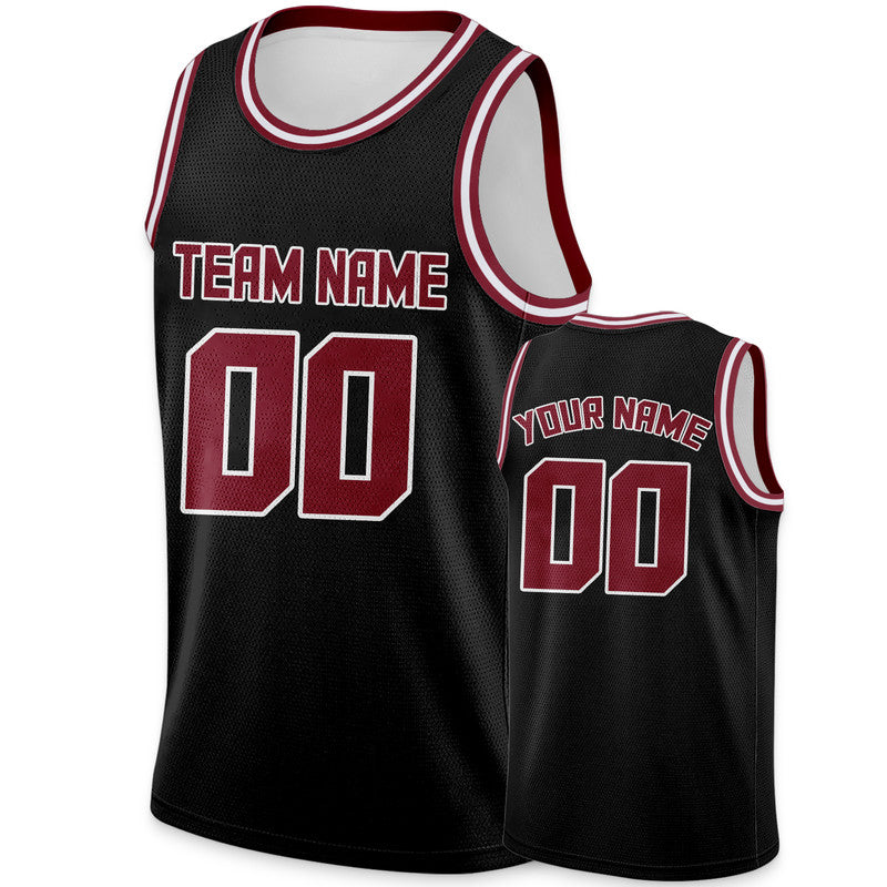 Custom Black Crimson Round Neck Rib-Knit Basketball Jersey