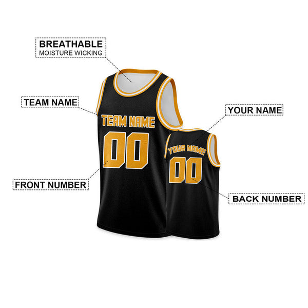 Custom Black Gold Round Neck Rib-Knit Basketball Jersey