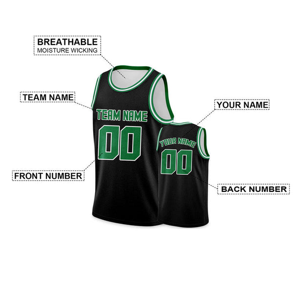 Custom Black Green Round Neck Rib-Knit Basketball Jersey