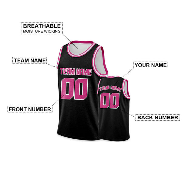 Custom Black Pink Round Neck Rib-Knit Basketball Jersey