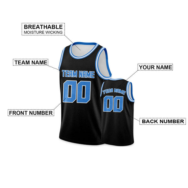 Custom Black Powder Blue Round Neck Rib-Knit Basketball Jersey