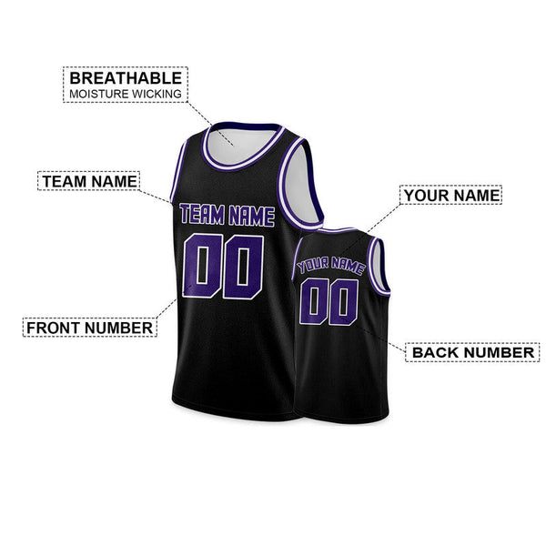 Custom Black Purple Round Neck Rib-Knit Basketball Jersey