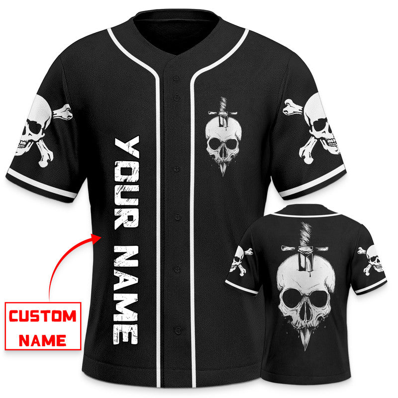 Black White A Knife Through A Skull Custom Baseball Jersey