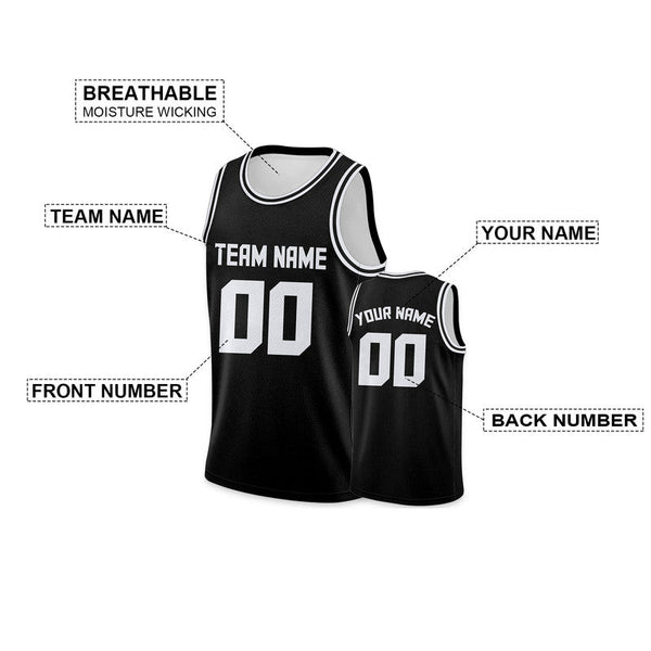 Custom Black White Round Neck Rib-Knit Basketball Jersey