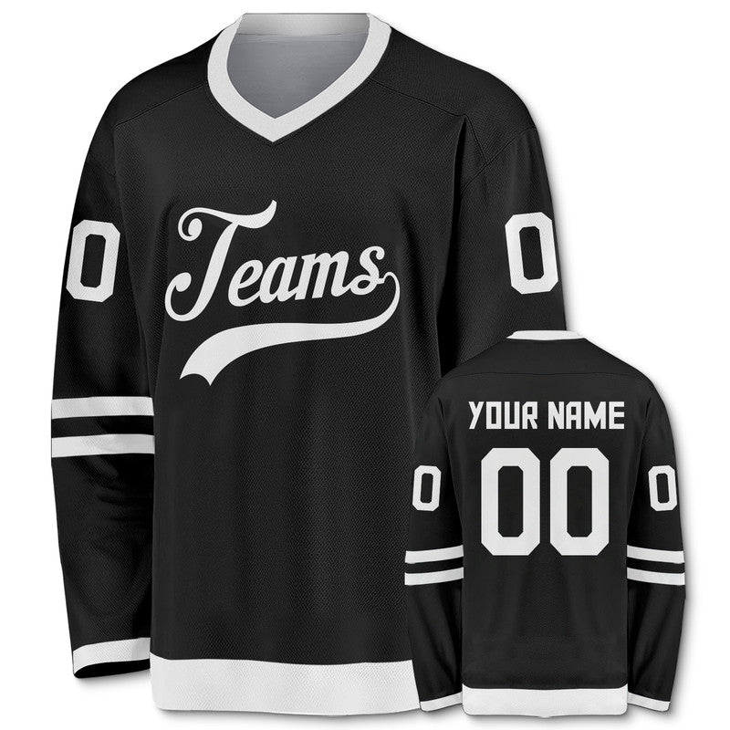 Custom Black White Authentic Hockey Jersey