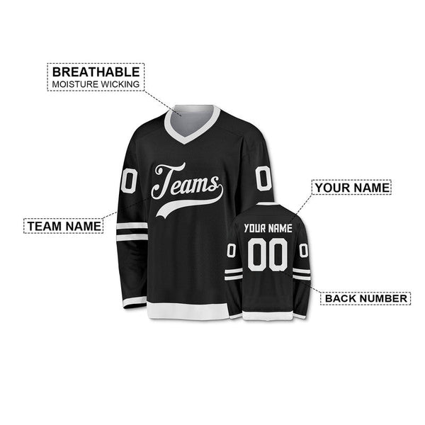 Custom Black White Authentic Hockey Jersey