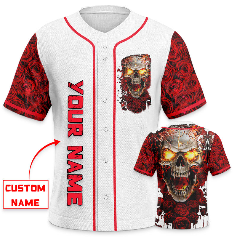 Blood Rose Fire Skull Custom Baseball Jersey