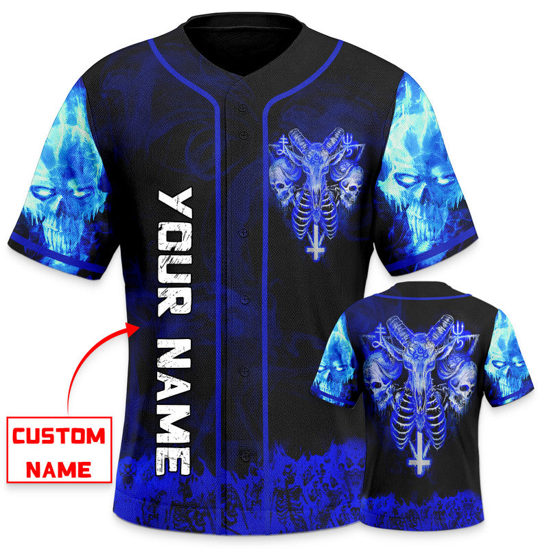 Blue Baphomet Evil Skull Custom Baseball Jersey