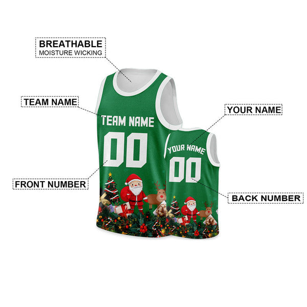 Christmas Day Custom Green White Santa Claus Authentic Basketball Jersey