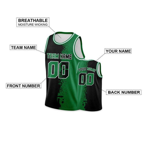 Custom Black Green-White Authentic Spilt Fashion Basketball Jersey