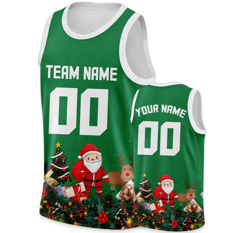 Christmas Day Custom Green White Santa Claus Authentic Basketball Jersey