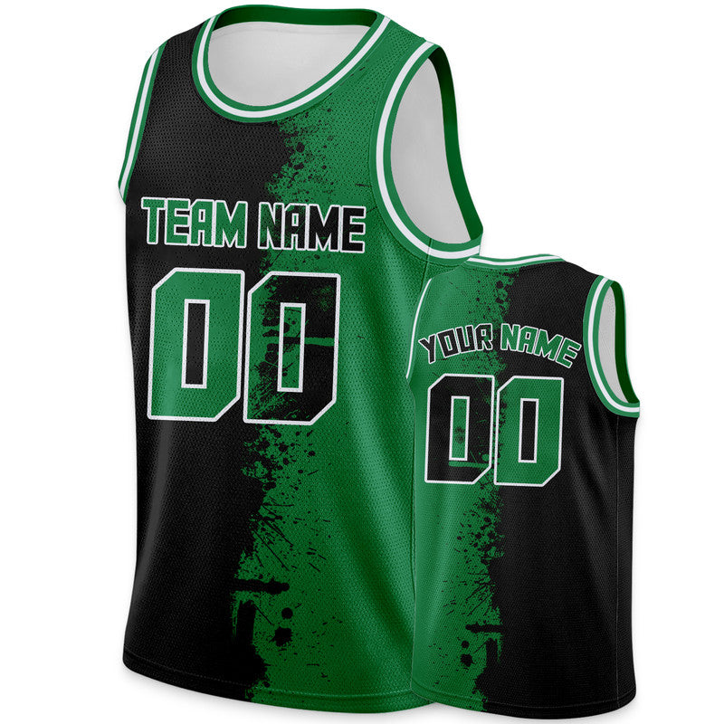 Custom Black Green-White Authentic Spilt Fashion Basketball Jersey