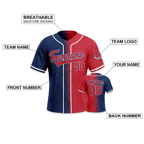 Custom Red Navy-White Authentic Split Fashion Baseball Jersey-1