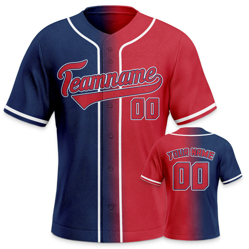 Custom Red Navy-White Authentic Split Fashion Baseball Jersey-1