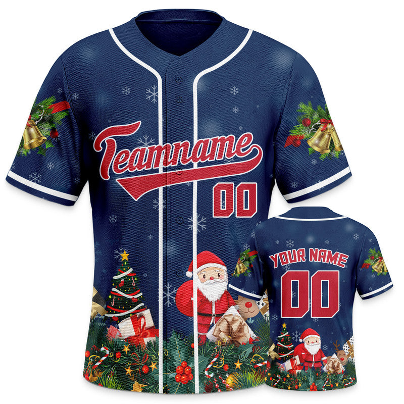 Christmas Day Custom Navy Red-White Santa Claus Authentic Baseball Jersey1