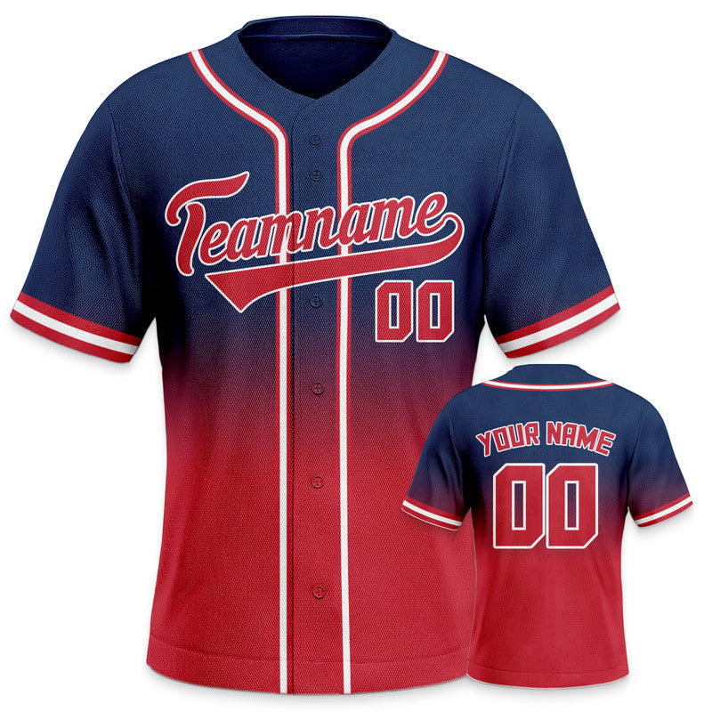 Custom Navy Red-White Authentic Fade Fashion Baseball Jersey-1