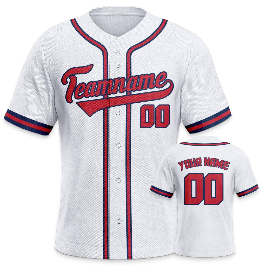 Custom White Red-Navy Authentic Classic Baseball Jersey