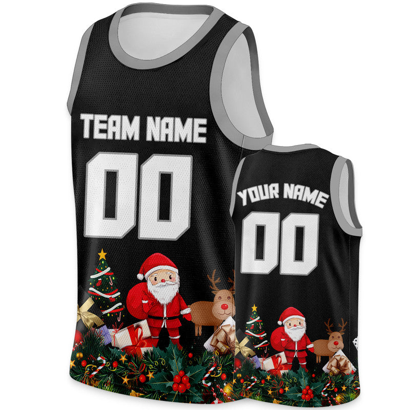 Christmas Day Custom Black White Santa Claus Authentic Basketball Jersey