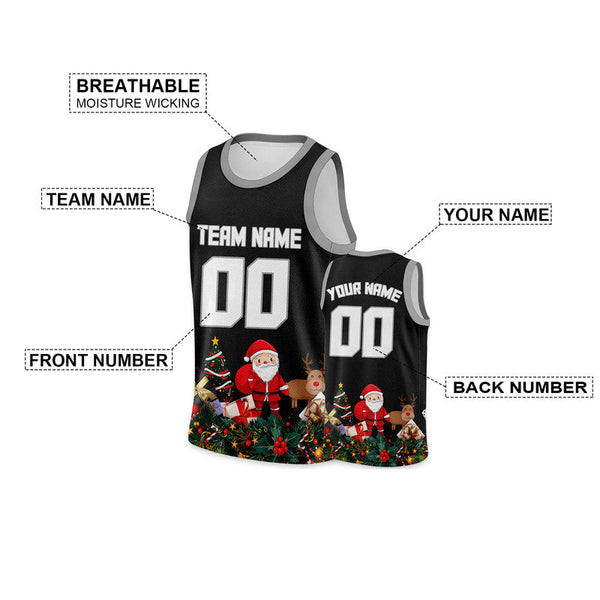 Christmas Day Custom Black White Santa Claus Authentic Basketball Jersey